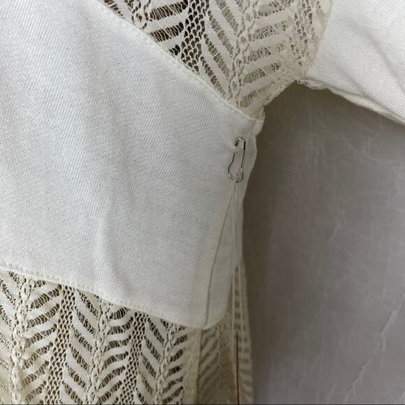 🫶🏼 NWT Cream Lace Panel Shirt Sheer Flowy Slouchy 3/4 Sleeves Forever 21 XS - Picture 8 of 16